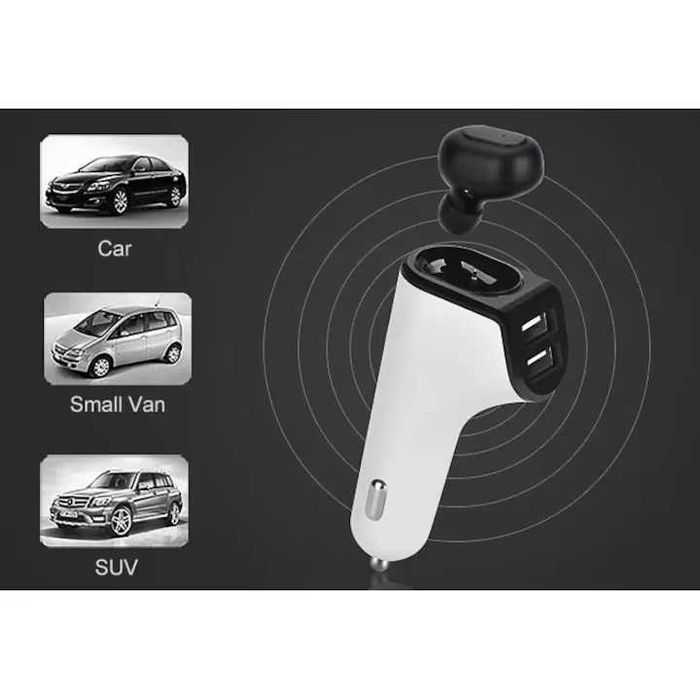 Incarcator auto metalic Koakuma cu 2 porturi USB si casca bluetooth