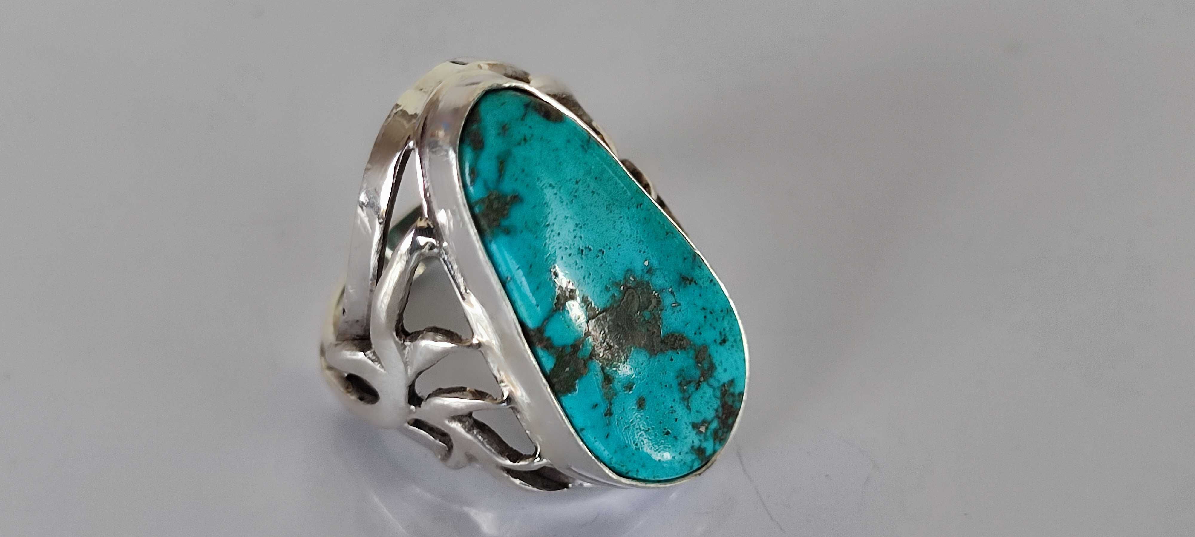 Серебряное кольцо с красивым камнем БИРЮЗА, разм.20.
