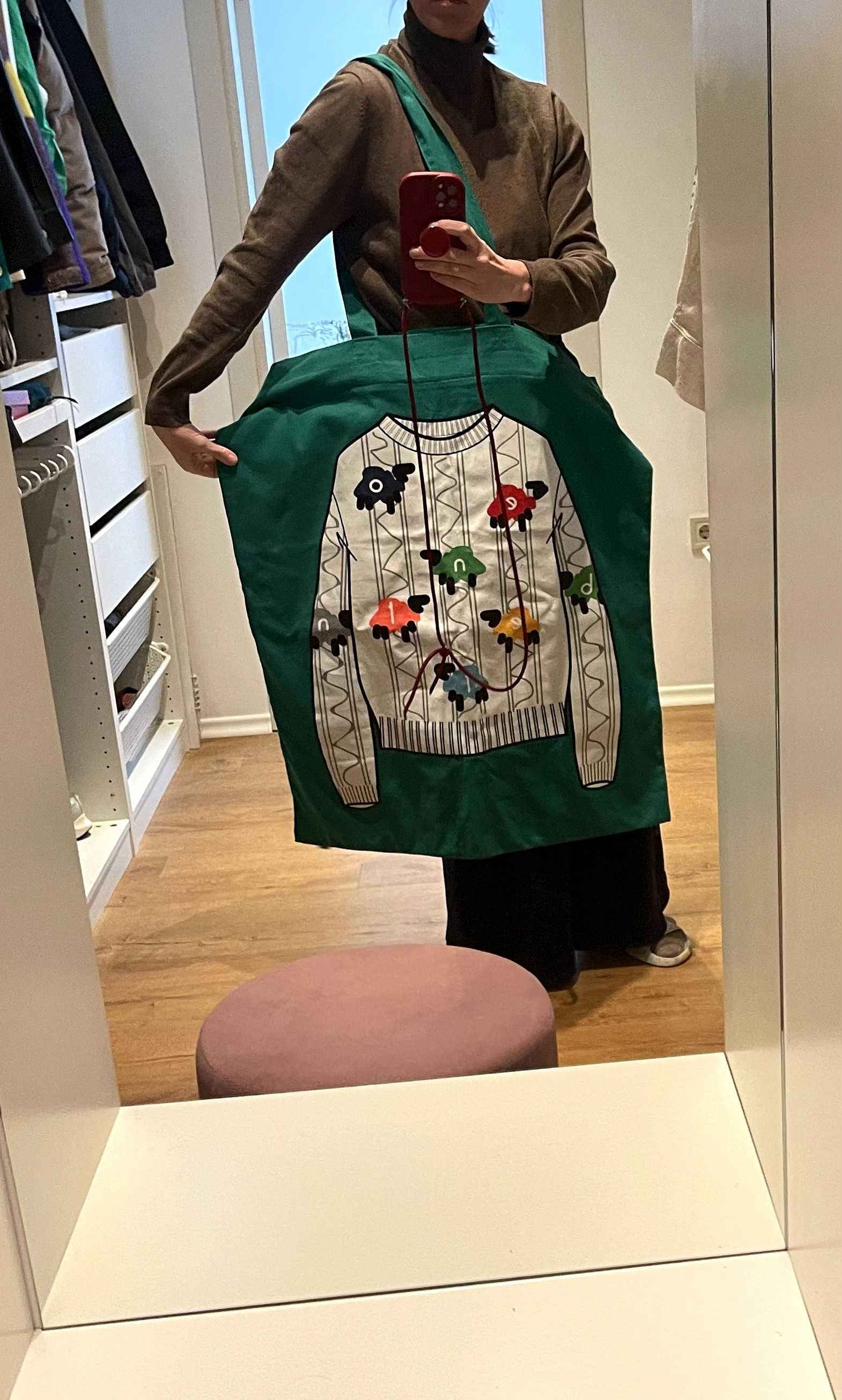 Уникална голяма памучна чанта на Benetton 2 варианта носене