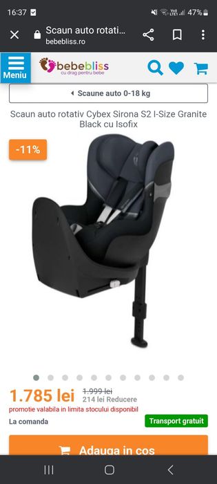 Scaun auto 0-18kg cu baza isofix Cybex