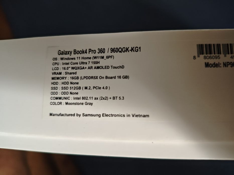 Samsung GalaxyBook4Pro 16" 360 2-in-1 3K AMOLED120Hz Ultra7 155H 16/12