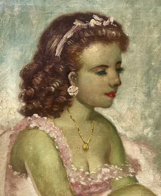 BALERINĂ -Frumos tablou f VECHI, ulei/panza, semnat Peste 80x60cm cu R