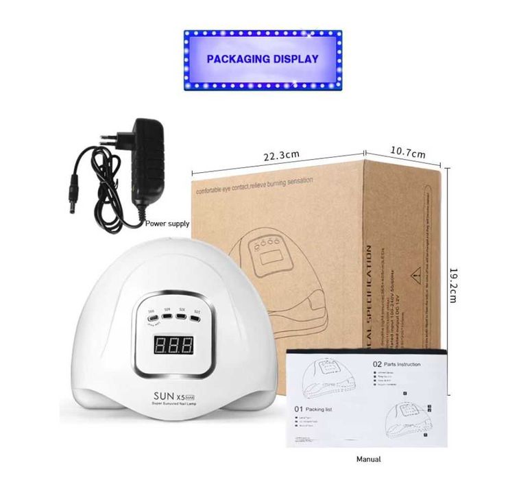 Професионална лампа за маникюр и педикюр Sun X5 Max, Бяла, UV/LED 150W