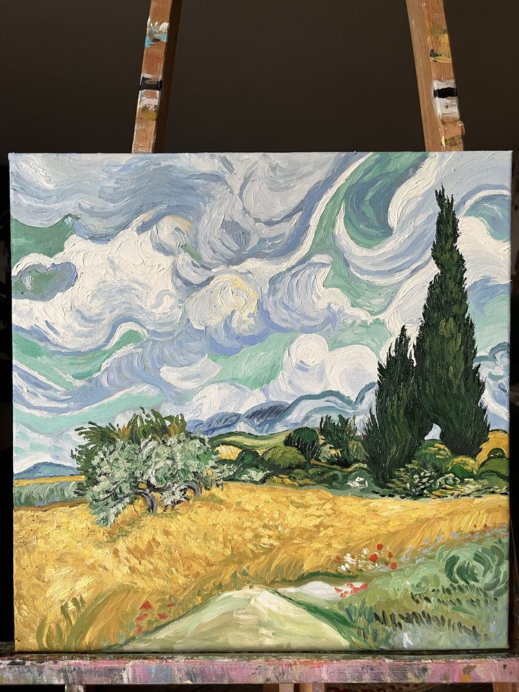 Camp de grau cu chiparosi, Vincent Van Gogh, studiu