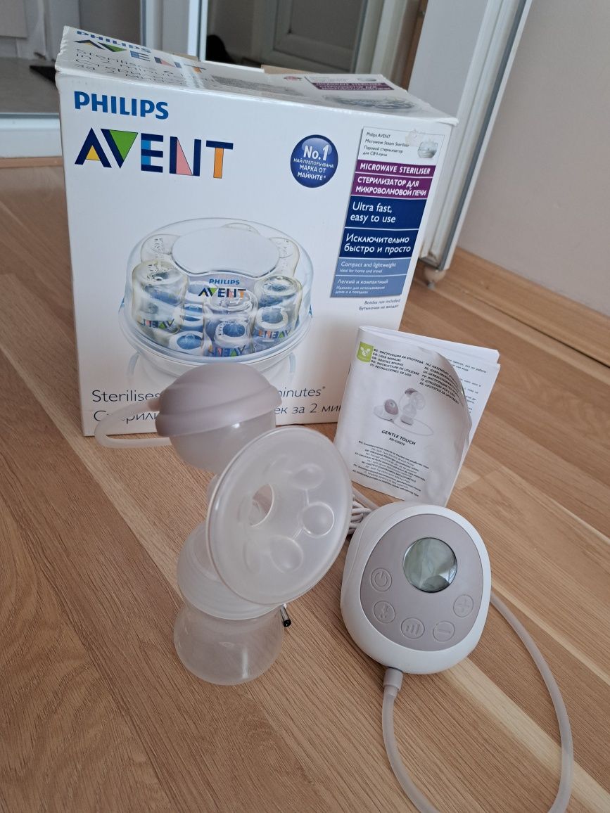Електрическа помпа Cangaroo + ръчна помпа Avent + шишета,биберони,чаши