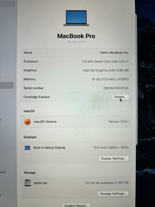 Macbook Pro 15”, 2018, 512GB