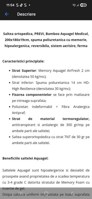 Saltea 180×200 cu strat de gel