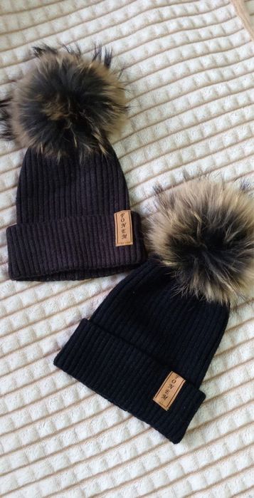 Шапки с натуральном мехом на 1-2 года