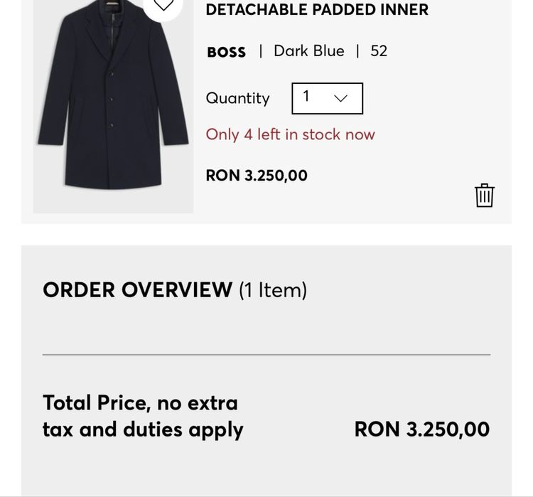 Palton lana Hugo Boss nou, cu eticheta, marimea 52 slim fit (M L )