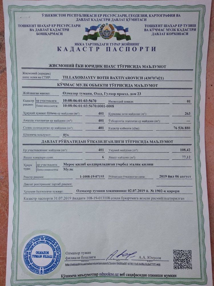 Ҳовли уй  сотилади 4 сотих
