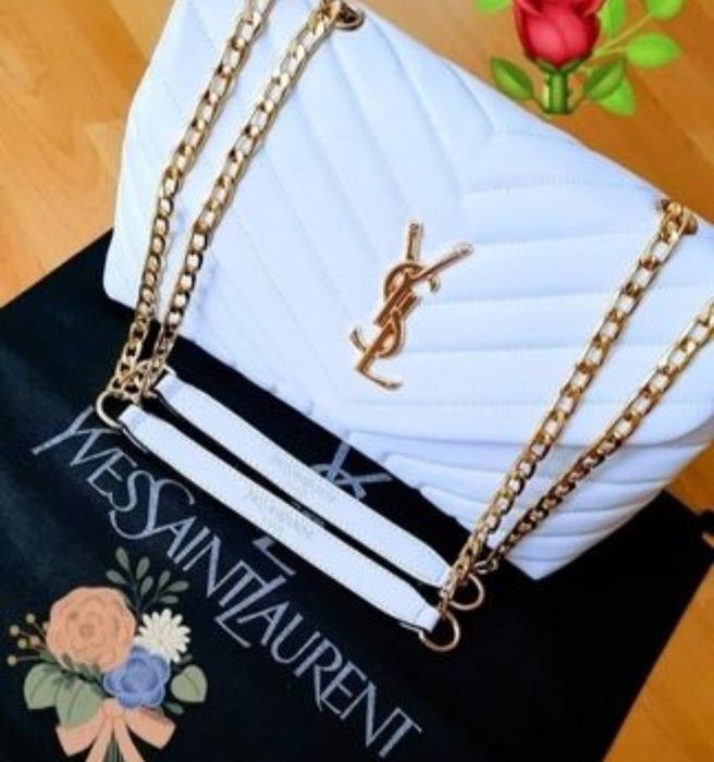 Geanta damă (alba și neagra),accesorii metalice aurii, saculet, etiche