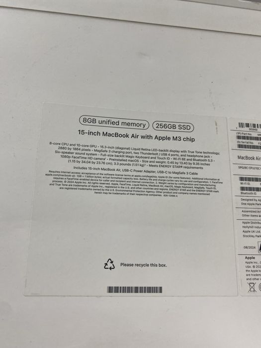 MacBook Air M3 15-inch 8GB/ 256gb SSD New