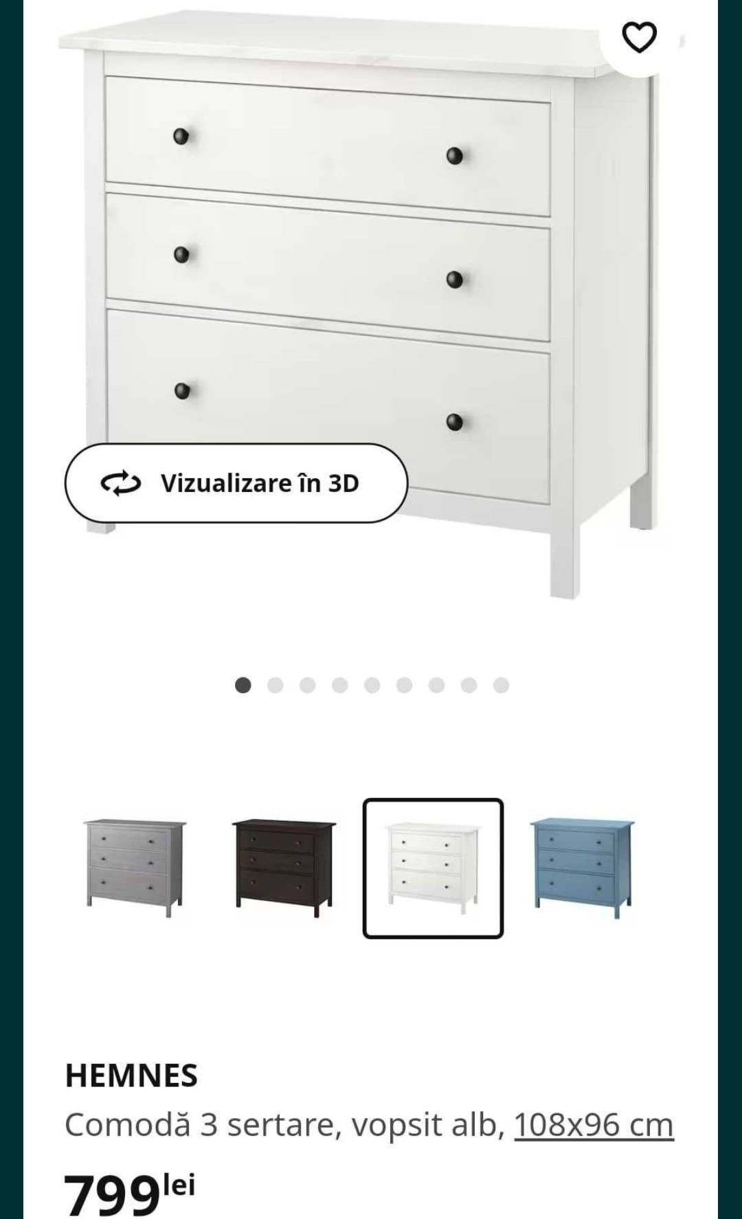 HEMNES - comoda cu 3 sertare
Comodă 3 sertare, vopsit alb, 108x96 cm
7