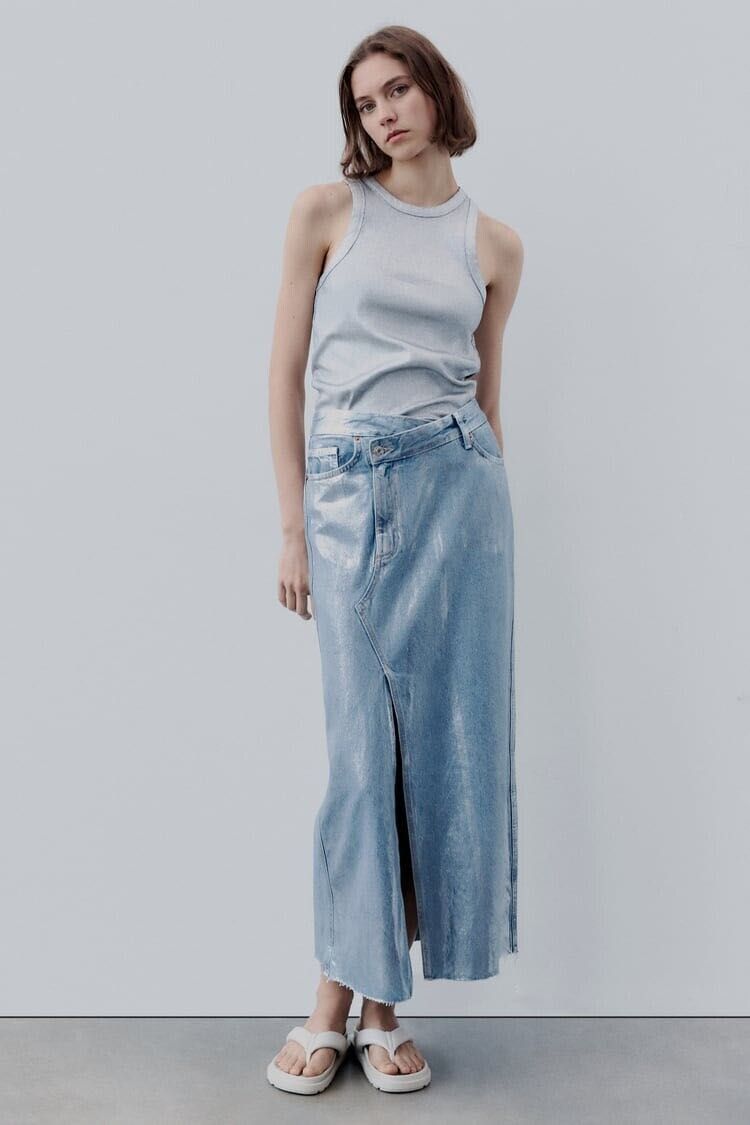 Сребриста дънкова пола Zara