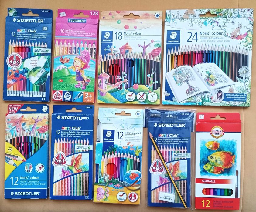 Цветни моливи Щадлер и Кохинор - от 10 до 24 цвята; с гума; акварелни