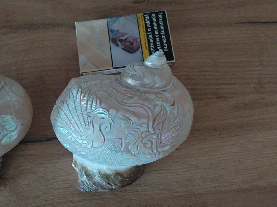 Продавам седефени рапани с ръчна резба върху тях