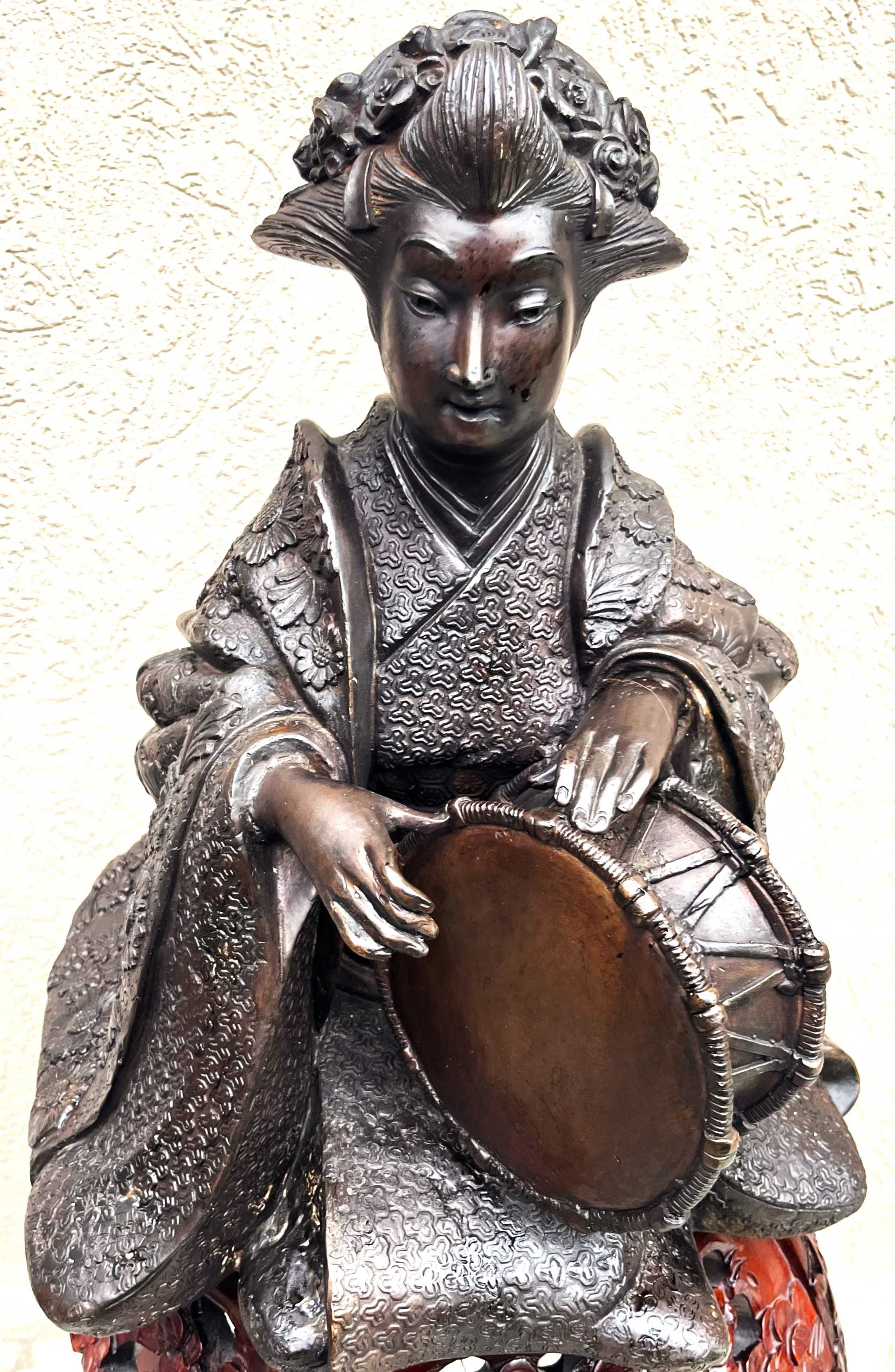Spectaculoasă statueta-bronz-gheisa muzicanta-25 kg-Anglia