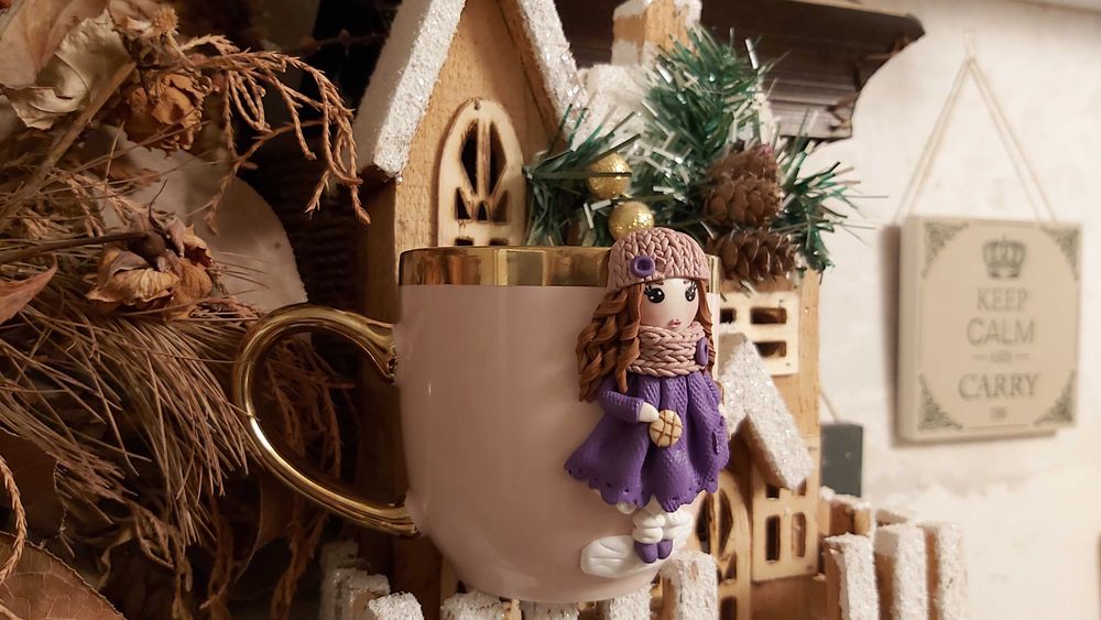 Cadou Craciun pentru sotie iubita cana papusa handmade