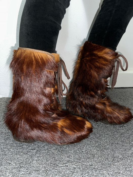 Ghete montane( vintage) din blană și piele naturală