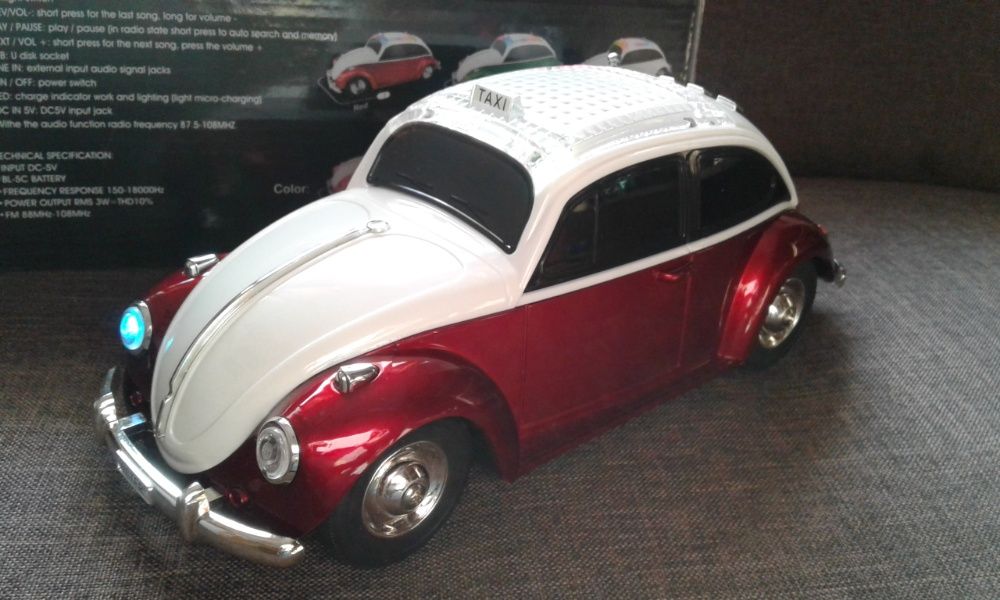 Boxa portabila cu acumulator stil Volkswagen Beetle (usb,mp3 si radio)