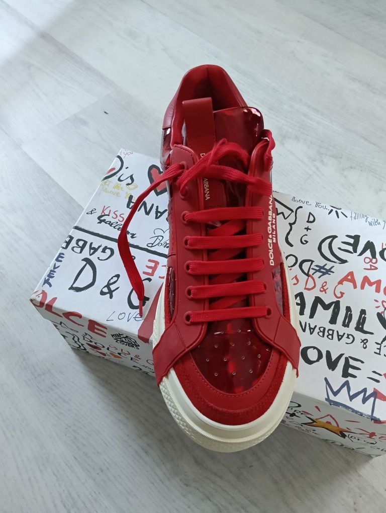 Dolce & Gabbana Red Leather and PVC Custom 2.Zero Sneakers Size
