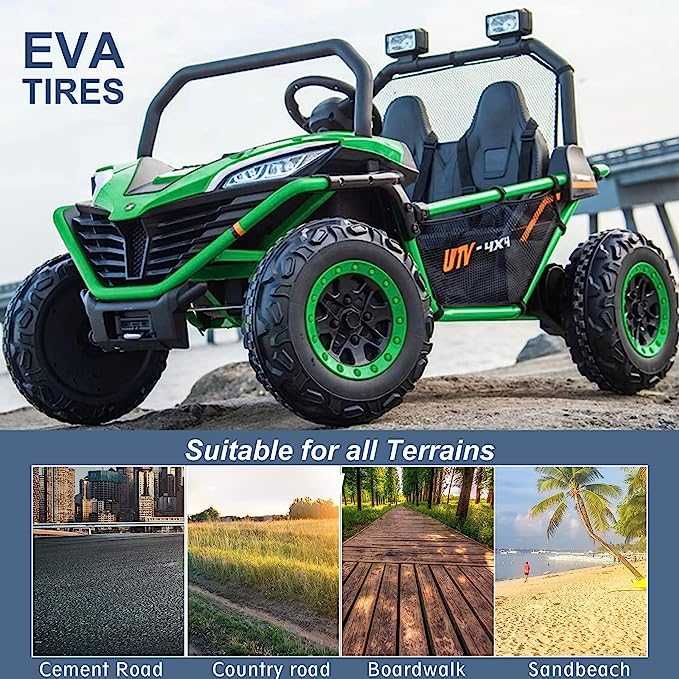 UTV electric Kinderauto Dune-Buggy 300W 24V 10Ah, cu roti moi, verde