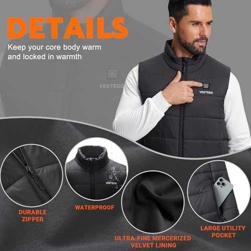 Нов черен Зимен отопляем елек 6 зони + батерия 16000mAh за мъже