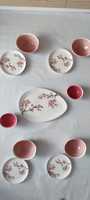 Сет сервиз чинии,купички и плато в розово Sacura цъфнали клони