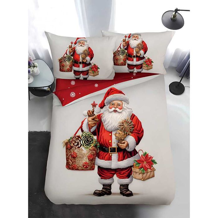 Двулицево коледно спално бельо за приста (Реално изображение), 4 части