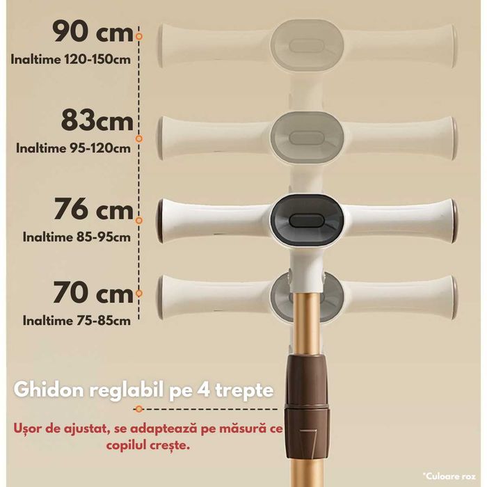 Trotineta pliabila pentru copii cu Lumini LED, Stabilitate cu 3 roti