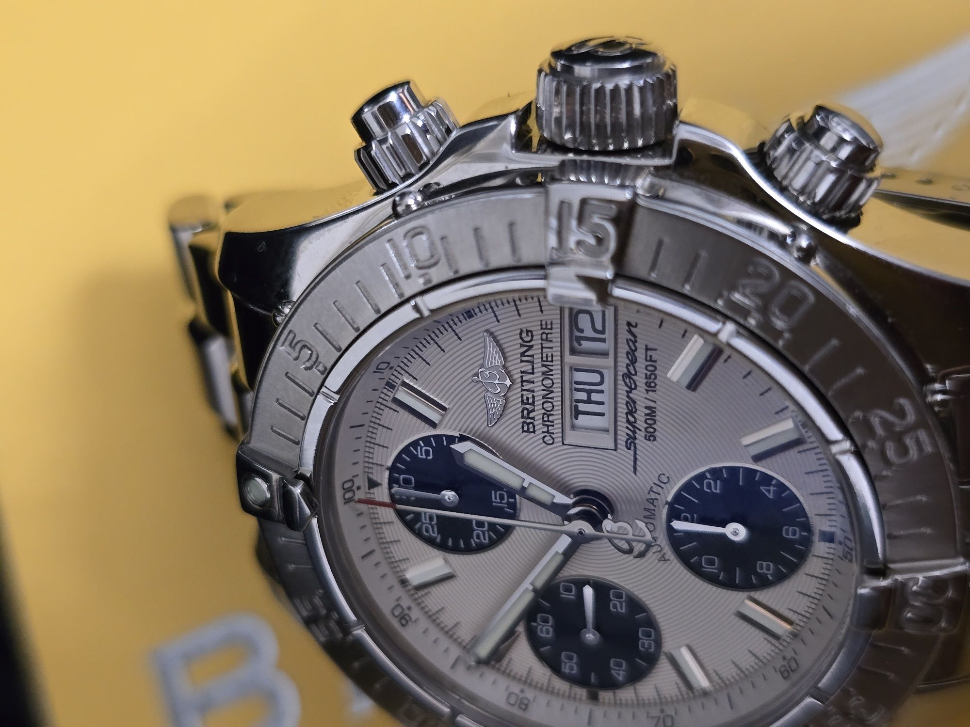 BREITLING Super Ocean Chronograph A13340 DayDate 500m Silver SS Men Au