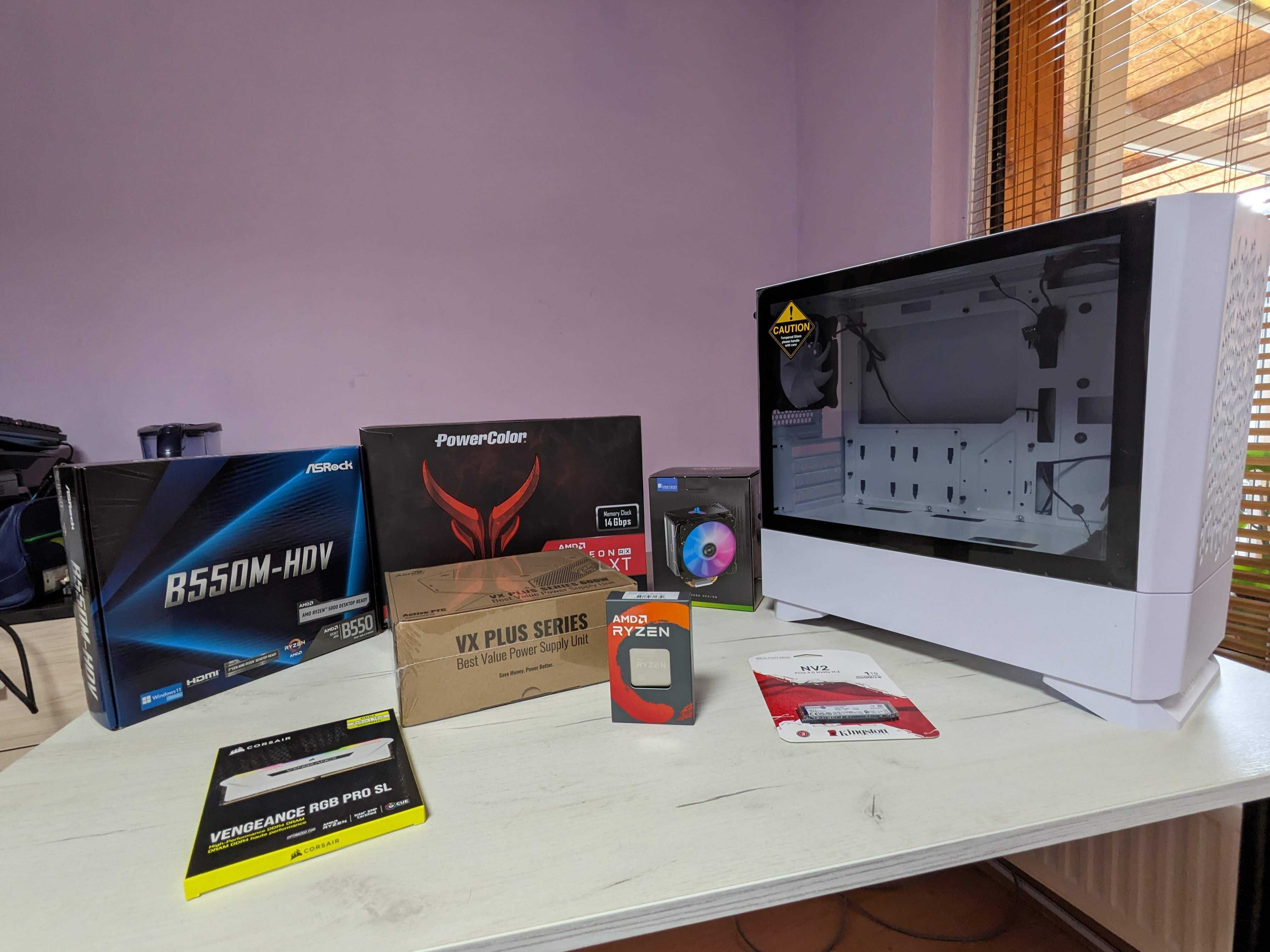 Компютър + монитор + геймърска периферия / ryzen 5 3600, 5600xt 6gb
