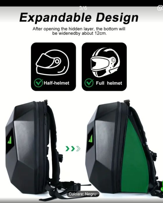 Rucsac moto casca extensibil.capacitate48x35cm Crelander nou cu ecran