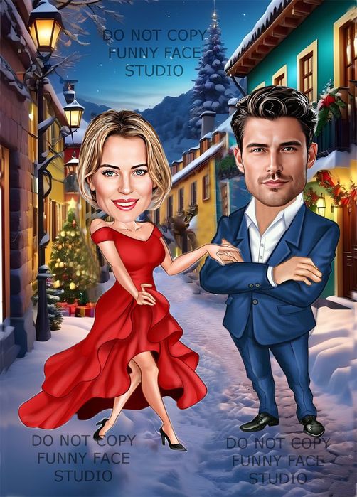 Карикатура по снимка за Коледа! Уникален подарък за любим човек!