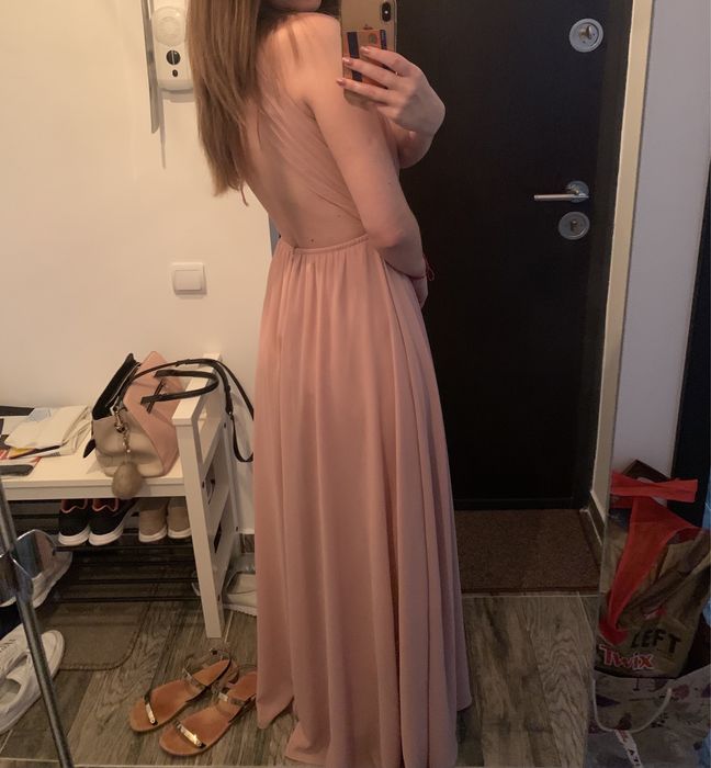 Rochie lunga ocazie cu spatele gol roz S La Femme
