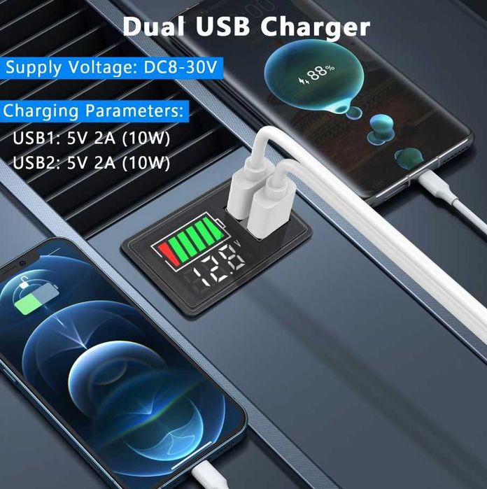 Indicator tester universal tensiune Li Ion LiFePo4 8-30V + 2 xUSB
