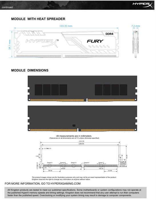 Kingston Fury HyperX 16GB 3200MHz DDR4 Ram Памет