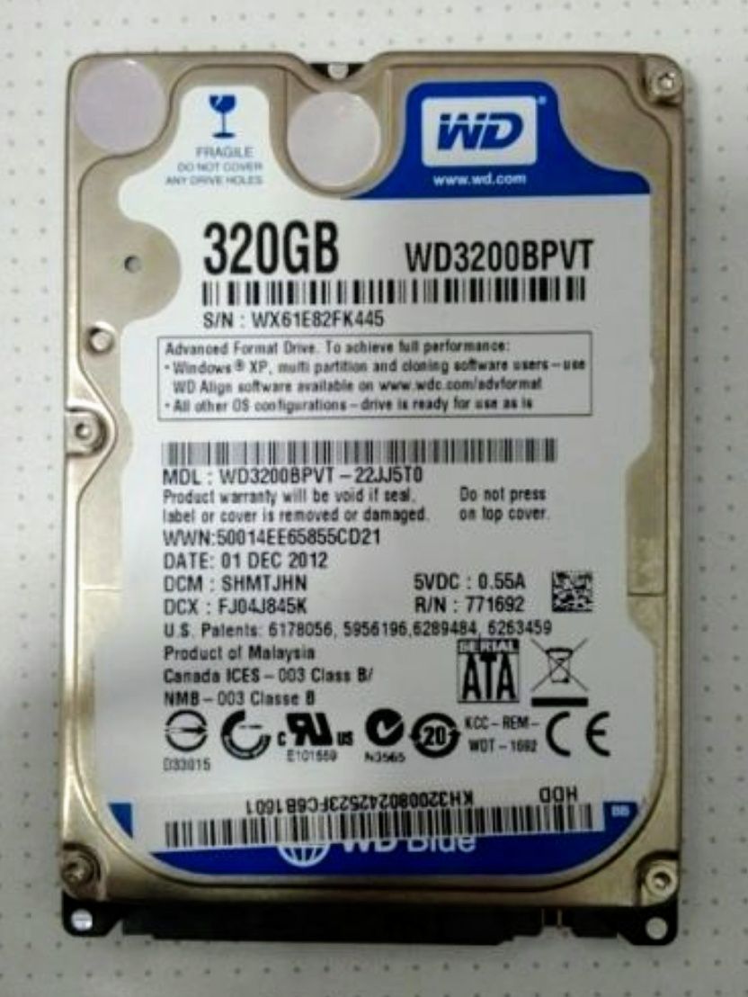Hard Disk DEFECT WD 320 GB SATA Laptop ( WD3200BPVT - 22JJ5T0 ) HDD
