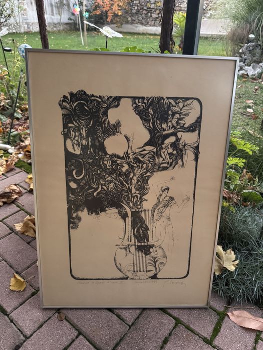 Литография на Румен Скорчев - Песните на Орфей част  II от 1973