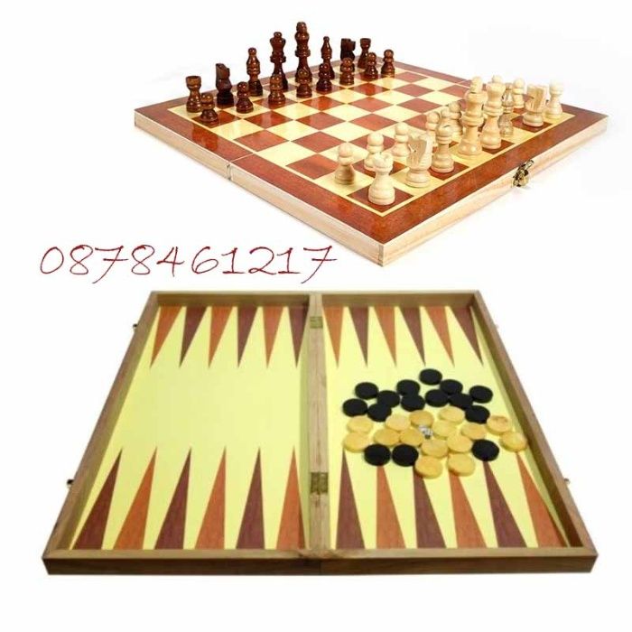 Шах и табла комплект в дървена кутия