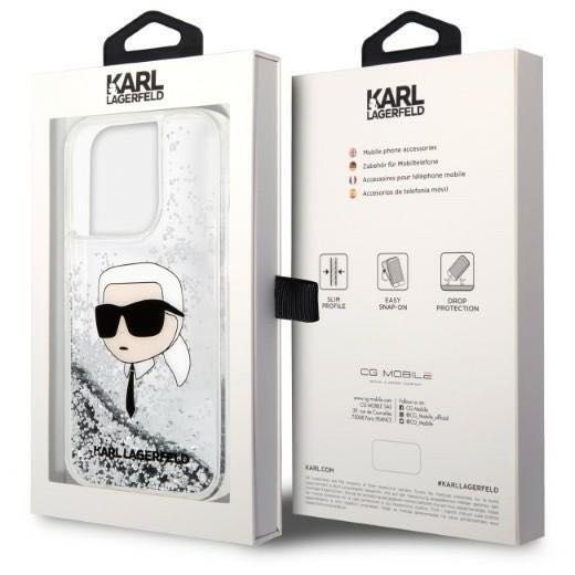 Karl Lagerfeld Glitter Karl Head калъф за iPhone 14 Pro 6.1″, сребрист