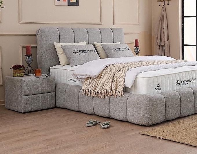 Тапицирано легло Marshmallow Светло сиво