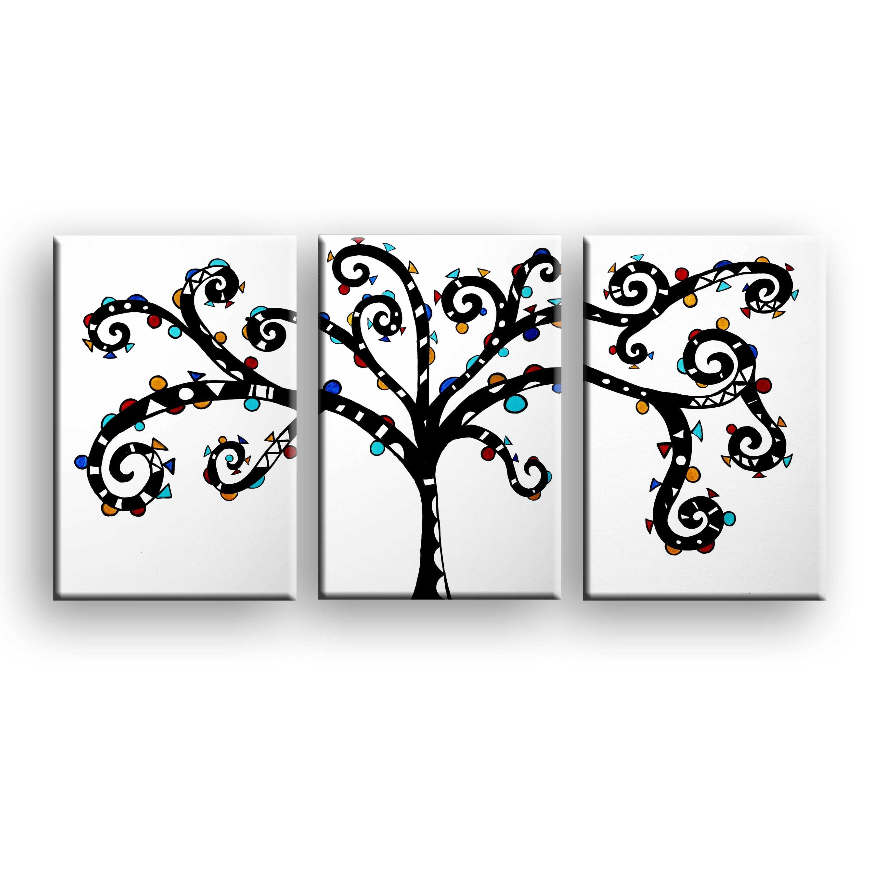 Tablou pictat manual Copacul vietii alb si negru