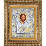 Icoana Iisus Hristos Pantocrator- Argintata Relief 3 D