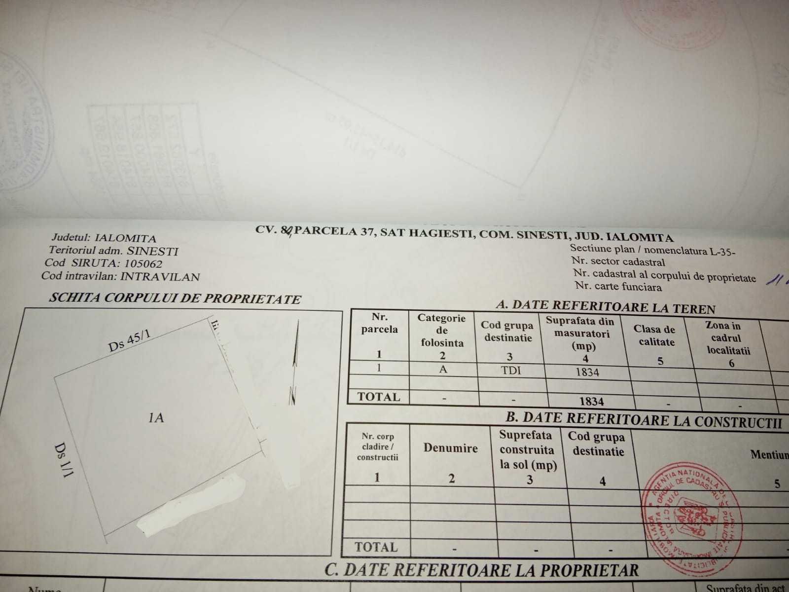 Teren intravilan 1.834 mp, Hagiesti (Sinești, Ialomița) – împrejmuit