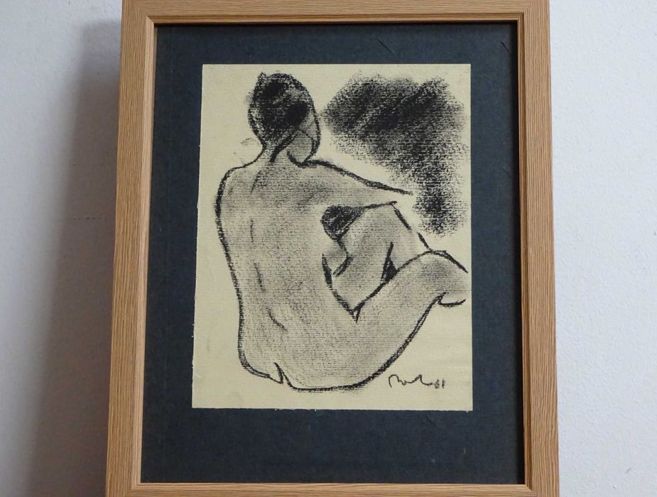 Corneliu Baba, ’Nud meditand’ | Tablou vechi, carbune pe hartie