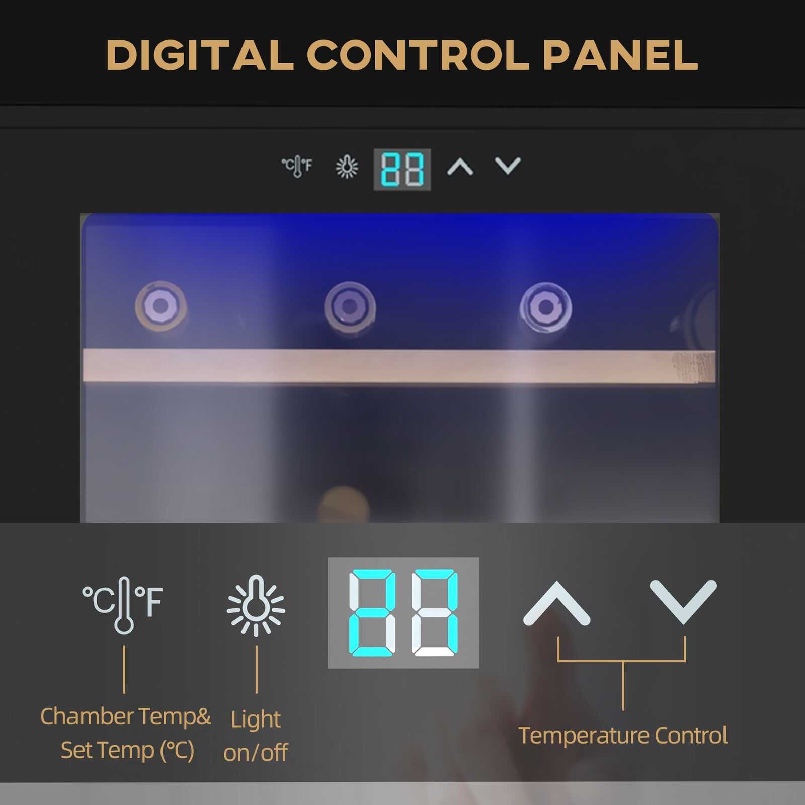 Racitor  de vin cu ușă din sticlă, touchscreen și lumină LED