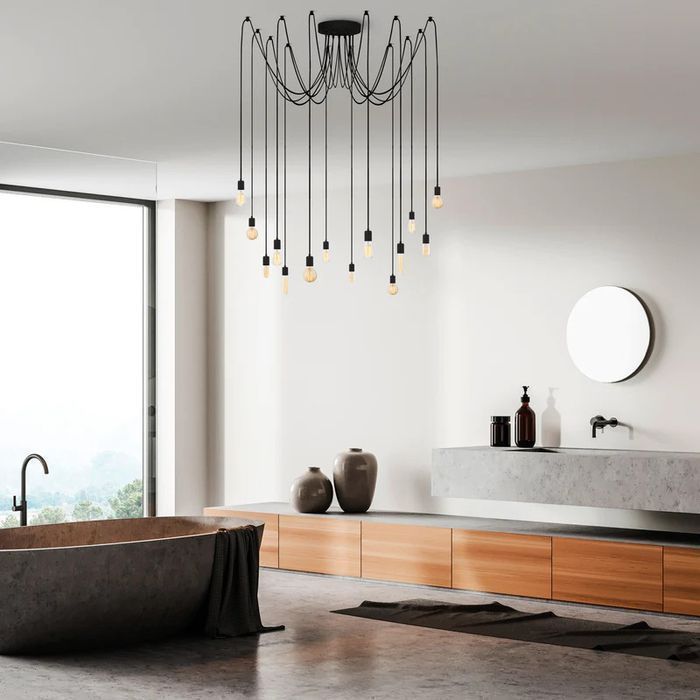 Candelabru Faer, 14 lumini, metal/textil, negru, 216 x 102 cm