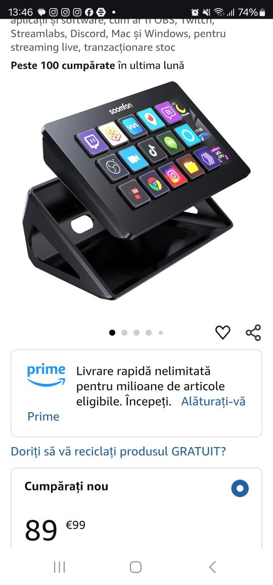 SOOMFON Stream Controller cu 15 taste LCD personalizabile macro, sigil