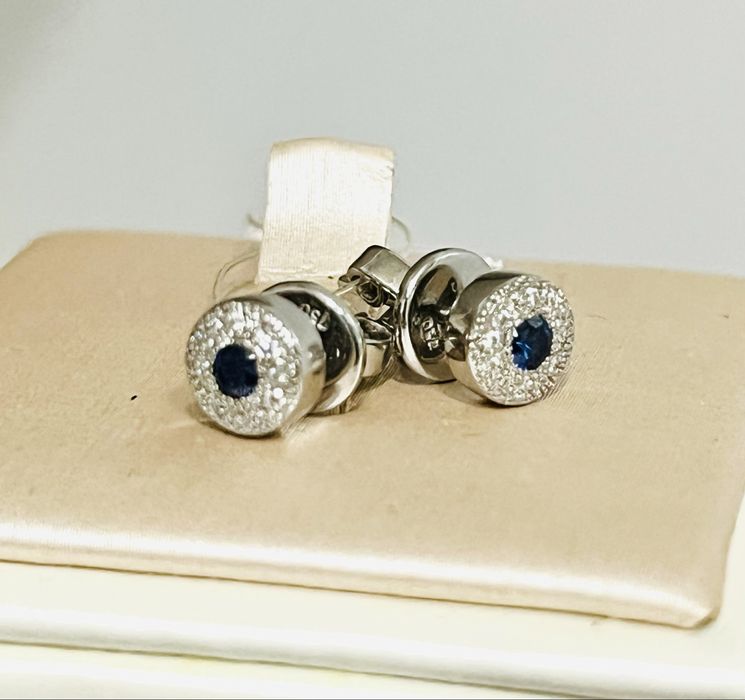 Серьги гвоздики Assos Diamond с бриллиантами и сапфиром 750 Италия